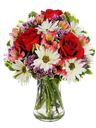 Bouquet di margherite bianche e rose rosse