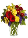 Bouquet di rose e alstromeria gialla