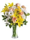 Bouquet di roselline roas e gialle con lilium